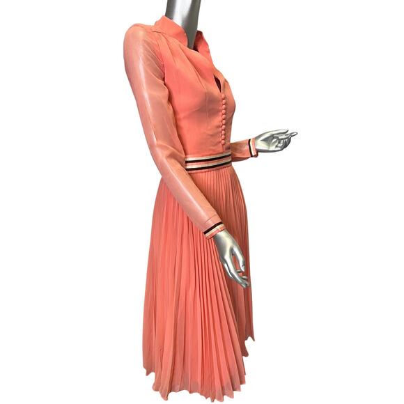 Vintage 1960s Jean Allen Coral Pleated Mini-Dress Small/Medium - Picture 2 of 4